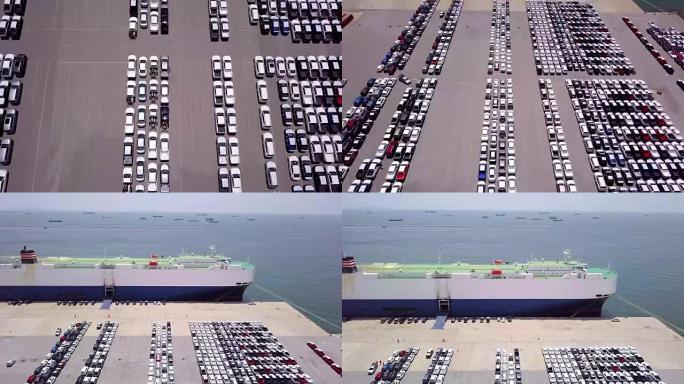 物流概念滚装/滚装汽车运输船的鸟瞰图