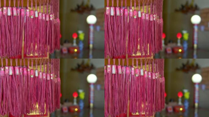 4k模糊中国寺红色bokeh背景概念为农历新年快乐2019展示背景，模糊的户外佛教唐人街，东方宗教文