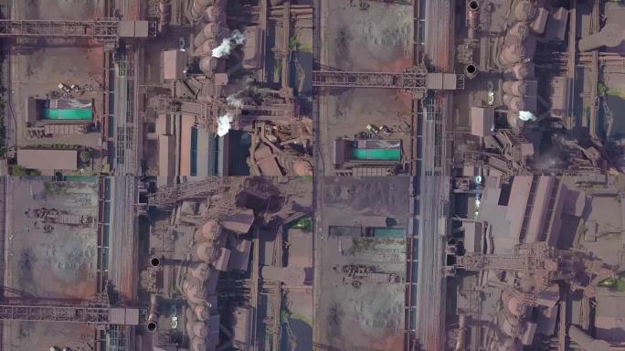 从空中看高炉。旧工厂。冶金厂大气污染的工业化城市的鸟瞰图