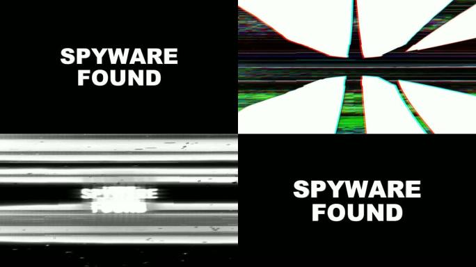 间谍软件发现毛刺文本动画，渲染，背景，旧游戏机，带阿尔法通道，循环