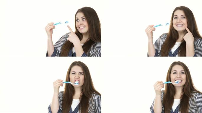 女人刷牙清洁牙齿4K