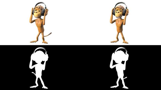 3D动画猴子在带Alpha通道的耳机中跳舞