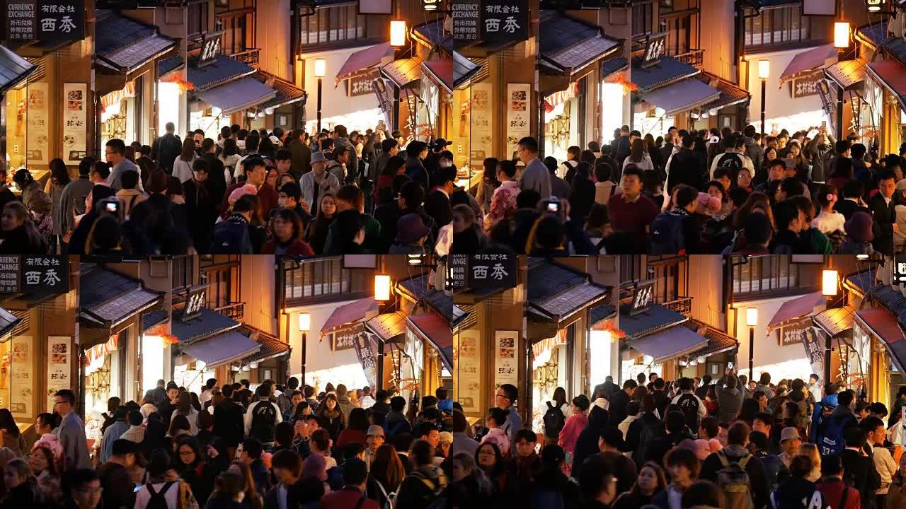 日本京都清水寺步行街上的4k人群