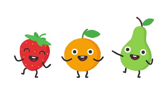 设置跳舞水果草莓橙梨。循环动画。阿尔法通道。