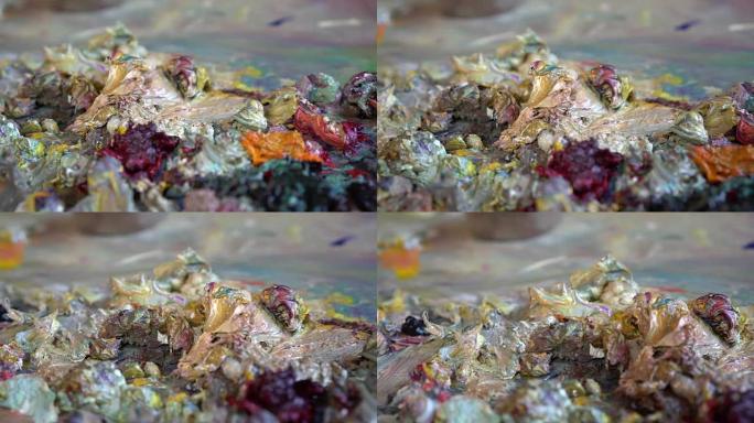 木制艺术调色板与油画颜料