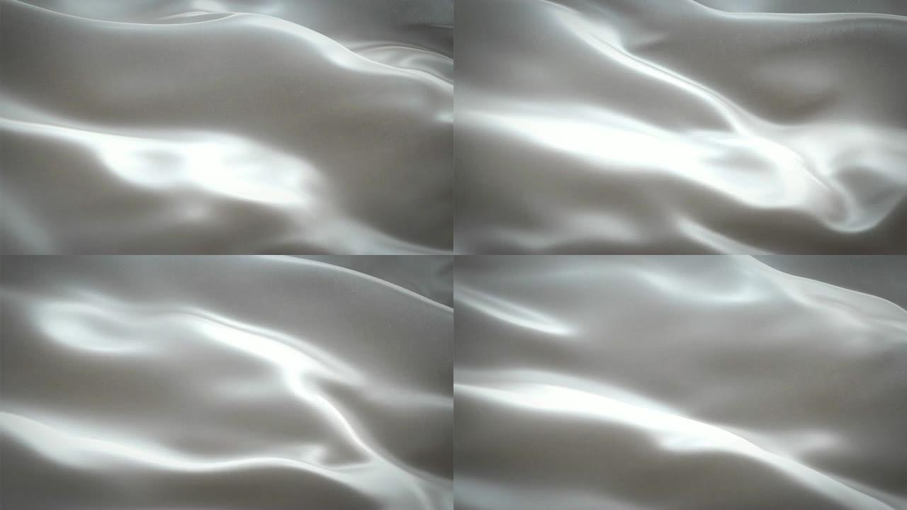 白色灰色银色光泽织物布纺织缎面背景无缝循环挥舞动画