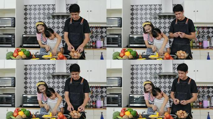 幸福的家庭一起在厨房做饭