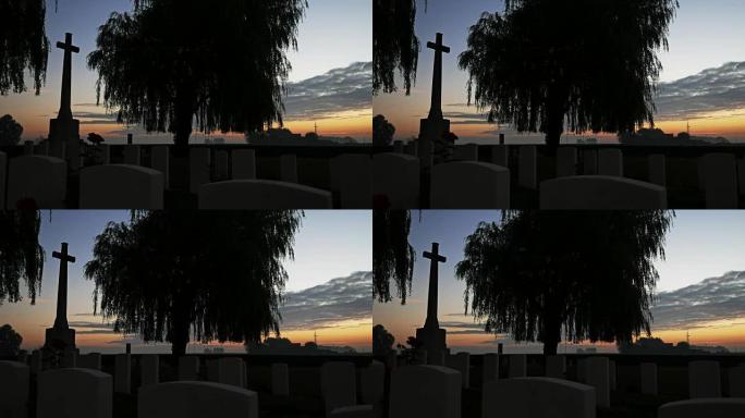 第一次世界大战遗留在比利时:日出时的英国军事公墓普拉格斯特伍德