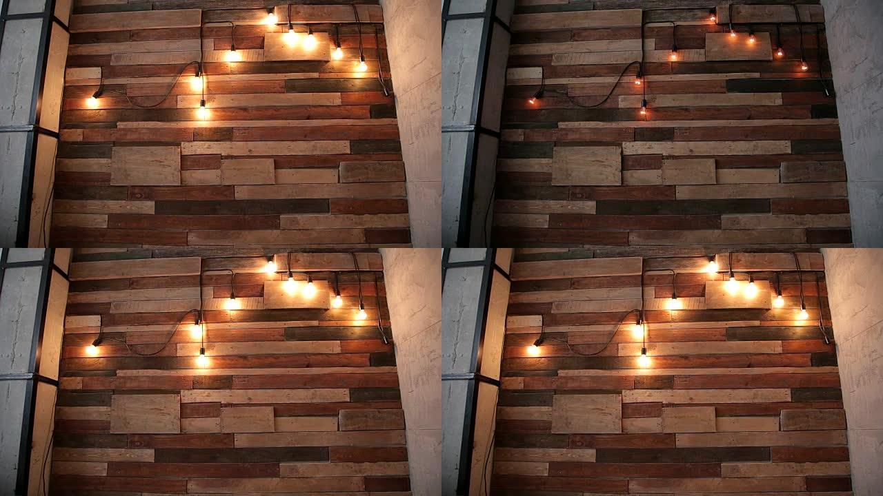 木制砖墙背景上的闪光灯。