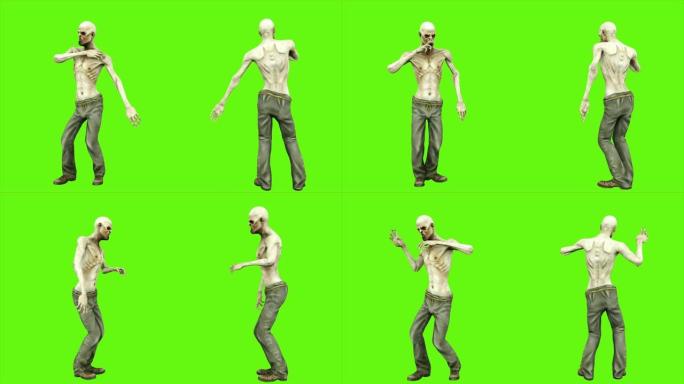 僵尸舞蹈-在绿色屏幕上分开。可循环。4k。