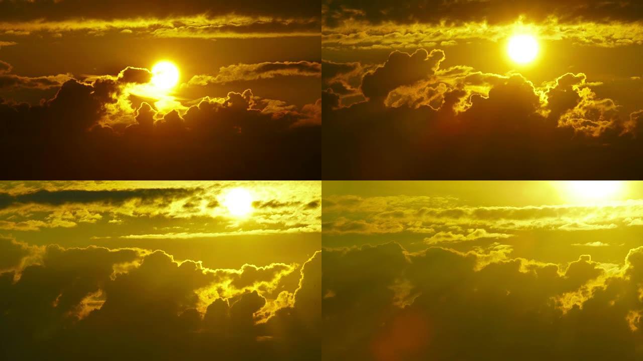 从黄云后面升起的太阳