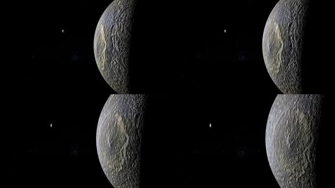 Mimas表面，土星的卫星，在外太空中运行