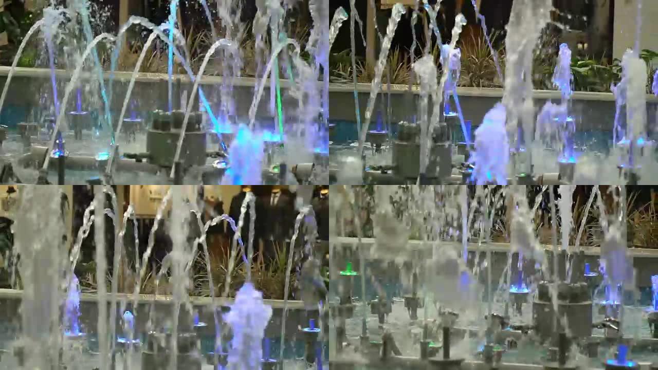 商场里的彩色喷泉。