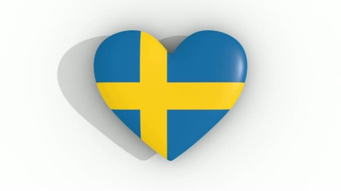 瑞典国旗颜色的脉动心，白色背景，3d渲染顶部，循环