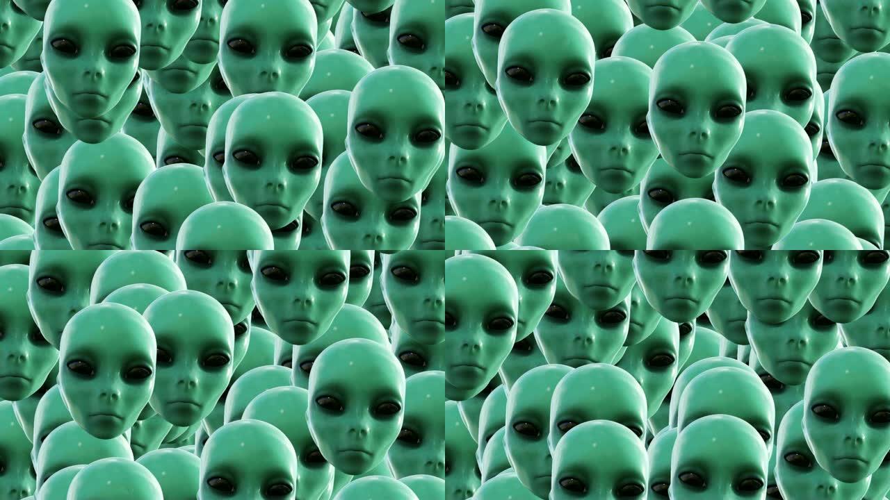 大量出现的外星人头的数字动画