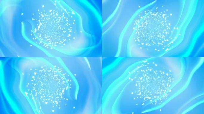 美丽的蓝色漩涡抽象与粒子和波浪，3d渲染背景