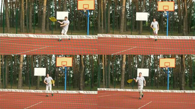 积极健康的生活方式男子在户外打网球