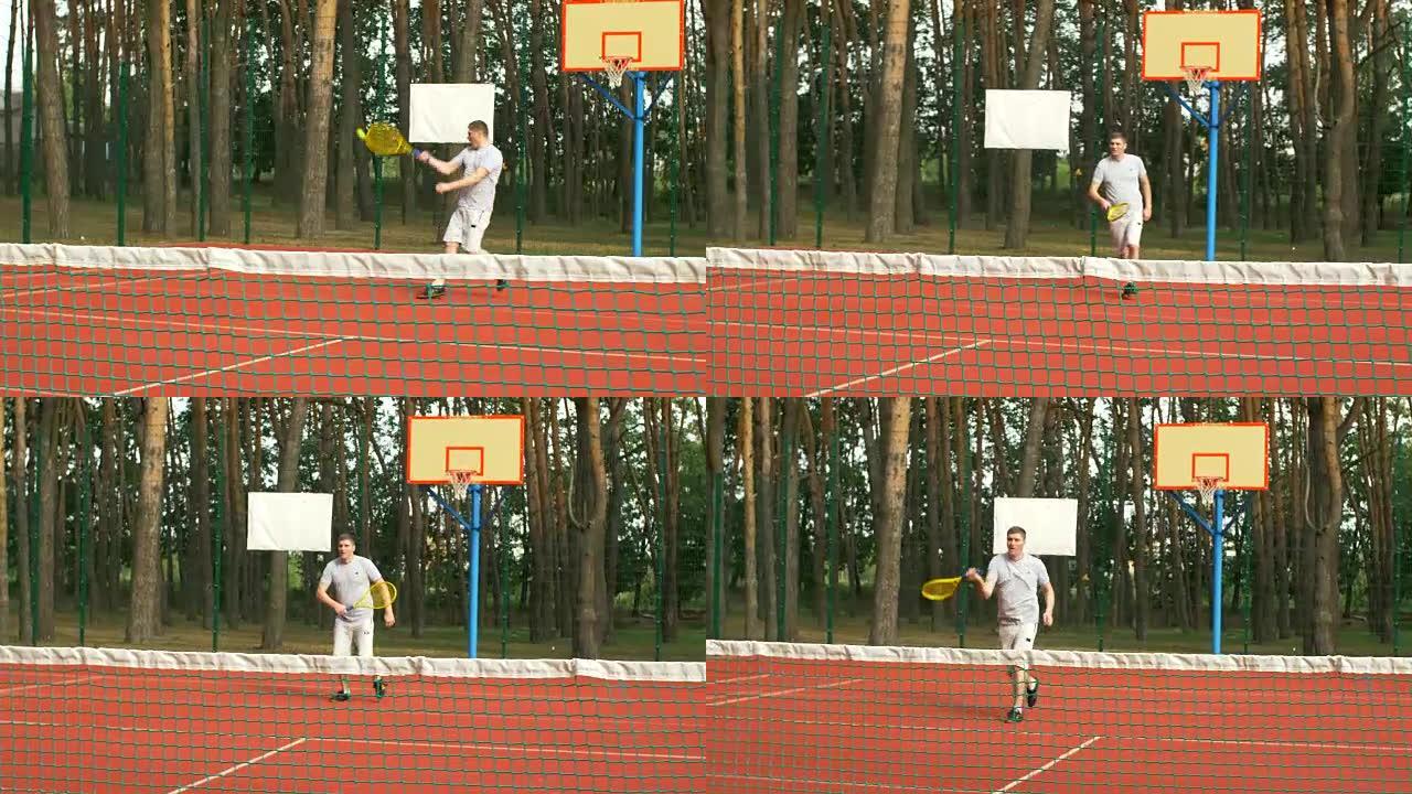 积极健康的生活方式男子在户外打网球