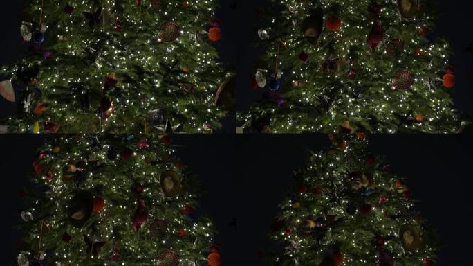 晚上翻拍户外圣诞树的视频
