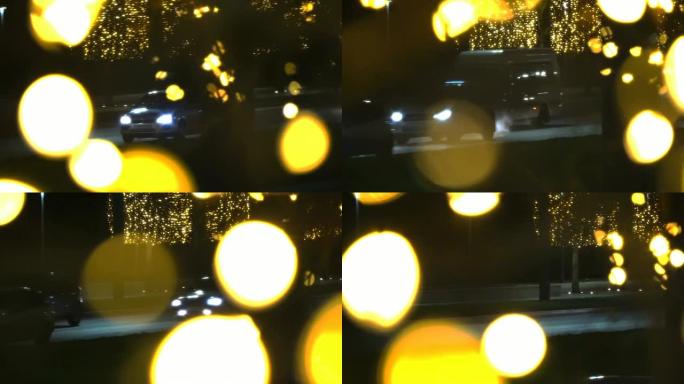 夜间交通车灯造就了Bokeh圣诞背景