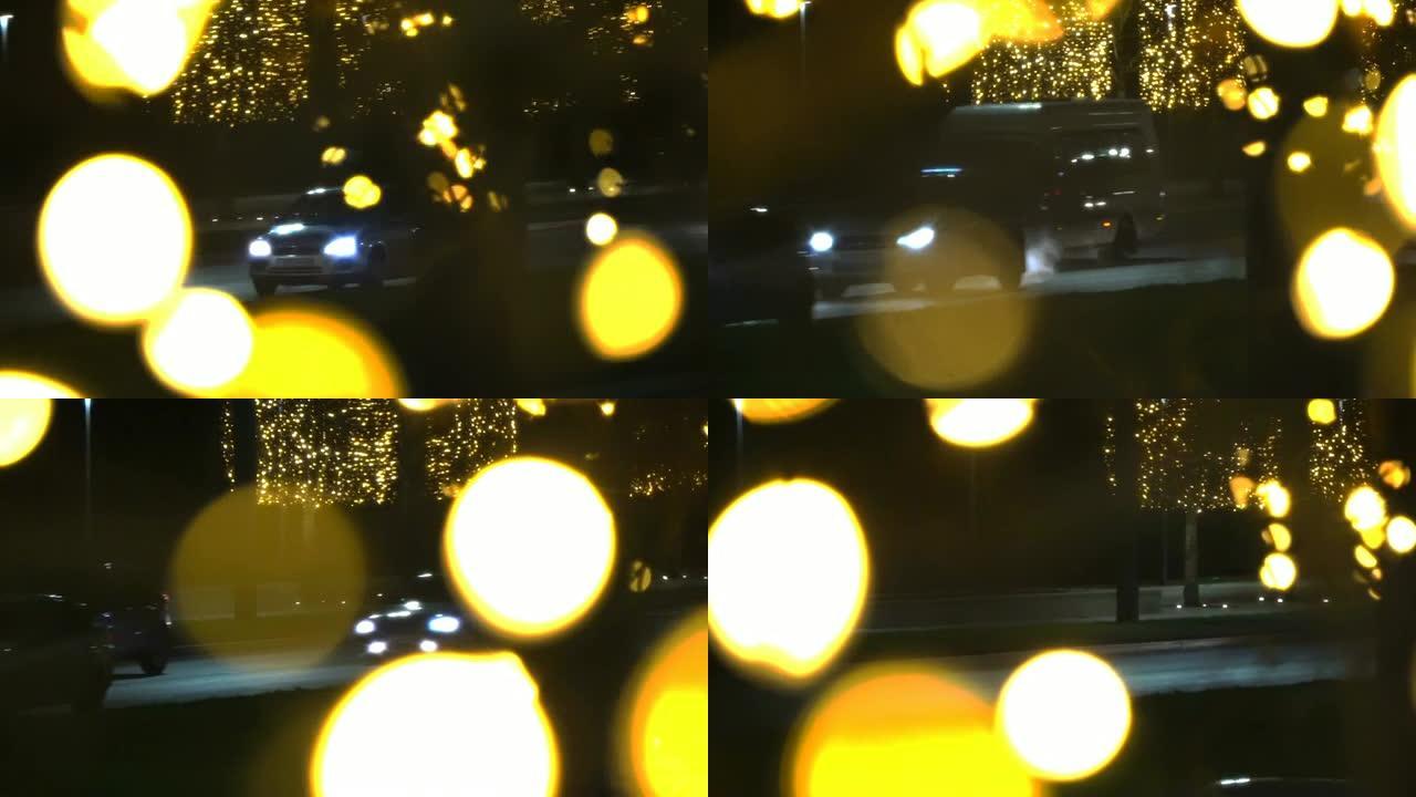 夜间交通车灯造就了Bokeh圣诞背景
