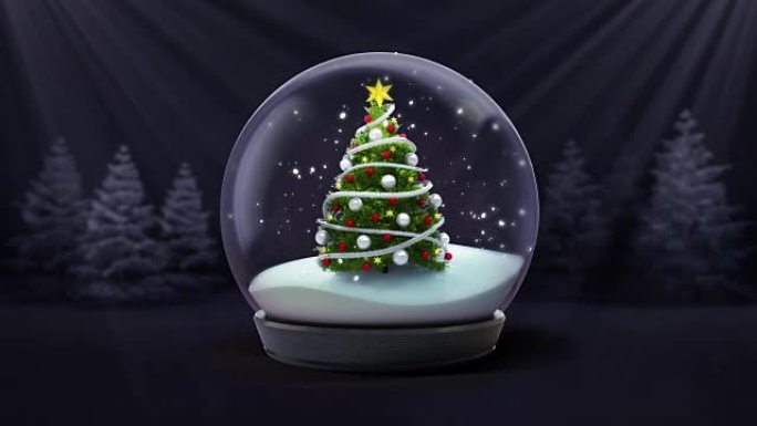 暗夜森林动画中的圣诞树雪球降雪