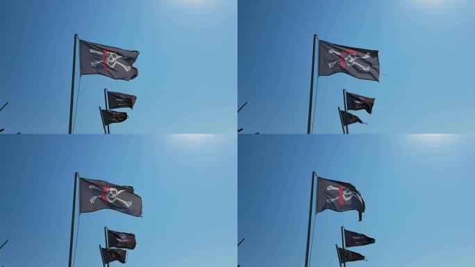 海盗旗随风飘扬。