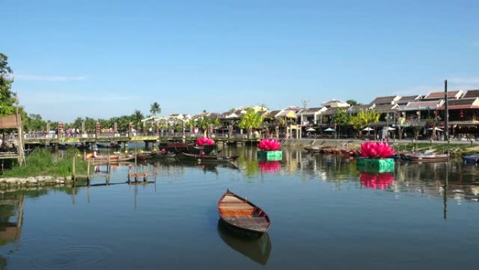 海安古城或海安古镇的河流和船坞美景