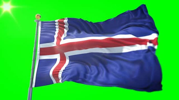 冰岛国旗无缝循环3D渲染视频。美丽的纺织布织物环摆动