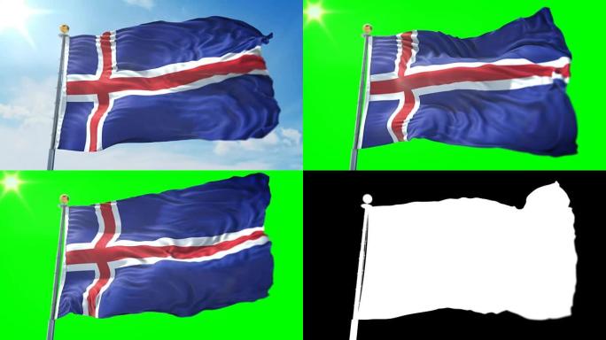冰岛国旗无缝循环3D渲染视频。美丽的纺织布织物环摆动
