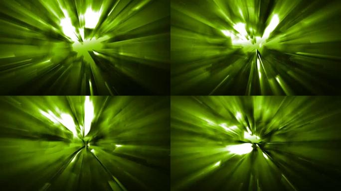 4k绿色能源效果背景与电源传播几何形状三角形和矩形和光从能源泄漏爆炸前循环视频，科幻，技术，音乐事件
