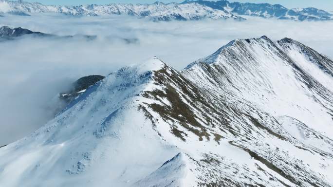 美丽自然风光川西雪山夹金山航拍风景云雾