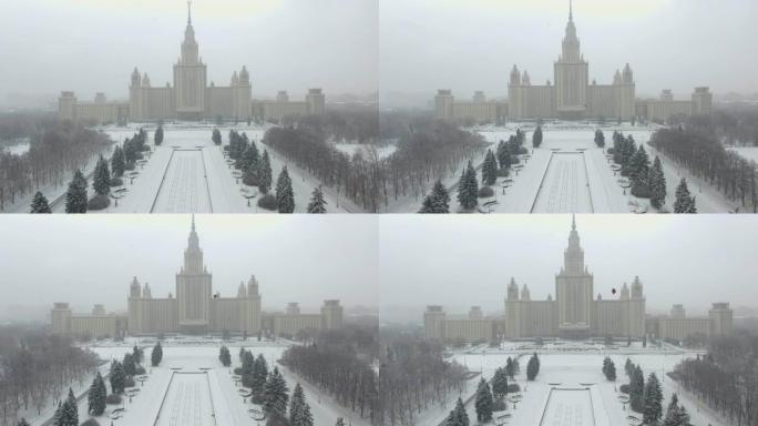 斯大林主义摩天大楼的航拍镜头，苏联的建筑，苏联