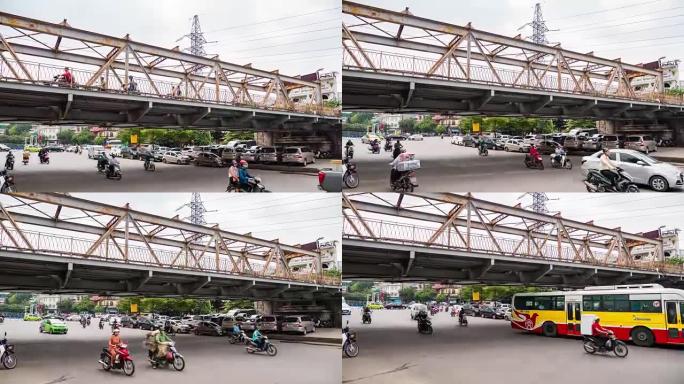 越南河内长边桥下的交通时间流逝