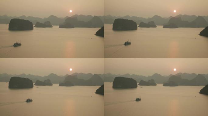 下龙湾，越南日落