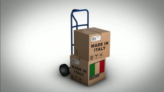 意大利制造蓝色手推车，带盒子旋转