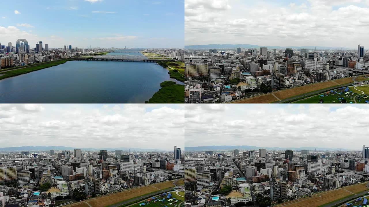 大阪城市景观的静态晴天天线