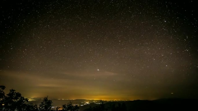 夜空中移动的星星轨迹的延时。