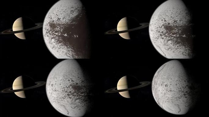 卫星Iapetus旋转并绕土星行星运行