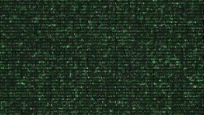零和一个绿色二进制数字码，带拼图块背景落在色度键蓝屏背景上，计算机生成无缝循环抽象运动背景，新技术概
