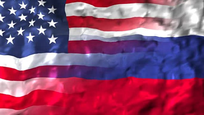 美国和俄罗斯国旗。慢镜头动画
