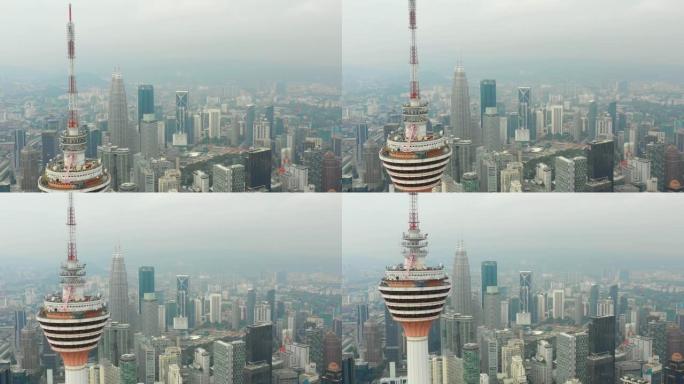 吉隆坡城市景观市中心著名塔楼航空全景4k马来西亚