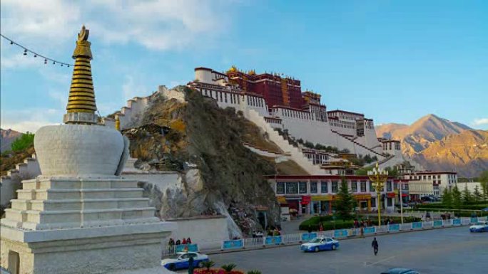 中国西藏布达拉宫的4k延时电影日落场景