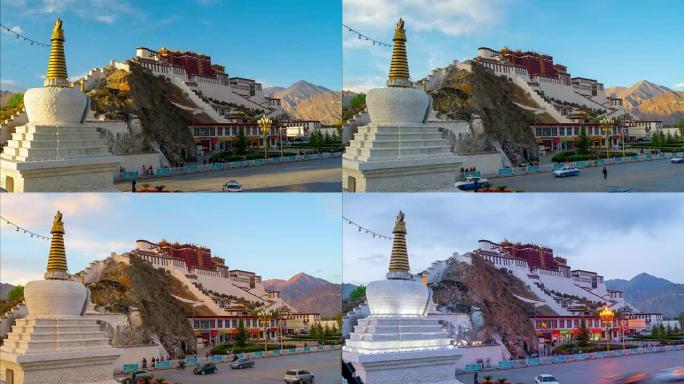 中国西藏布达拉宫的4k延时电影日落场景