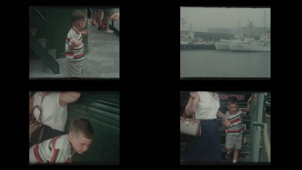 1963小男孩和妈妈乘坐史泰登岛渡轮