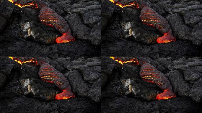 夏威夷地表熔岩流的特写