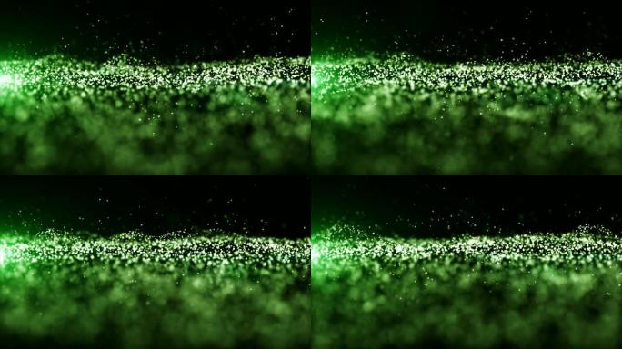 带有尘埃和光运动背景的抽象绿色数字粒子波