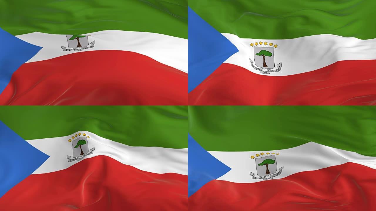 在赤道几内亚挥舞着环形的旗帜作为背景