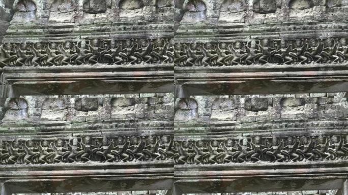 在preah khan寺的门楣上雕刻的舞者锅