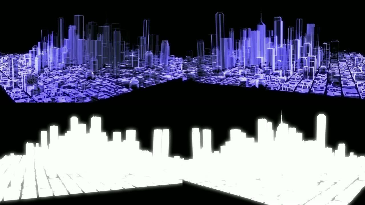 全息城市旋转的3D动画，亮度哑光，也可循环